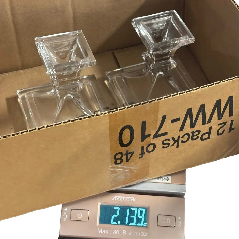 Bohemia VTG Style Clear Glass Square Base Taper Candlestick Holders Set of 2